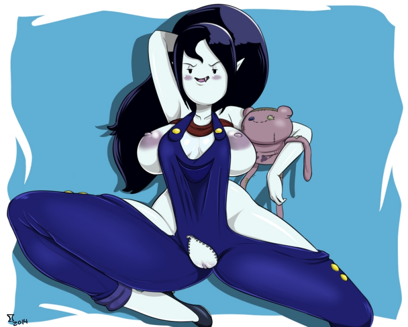Marceline shows big boobs and shaved pussy